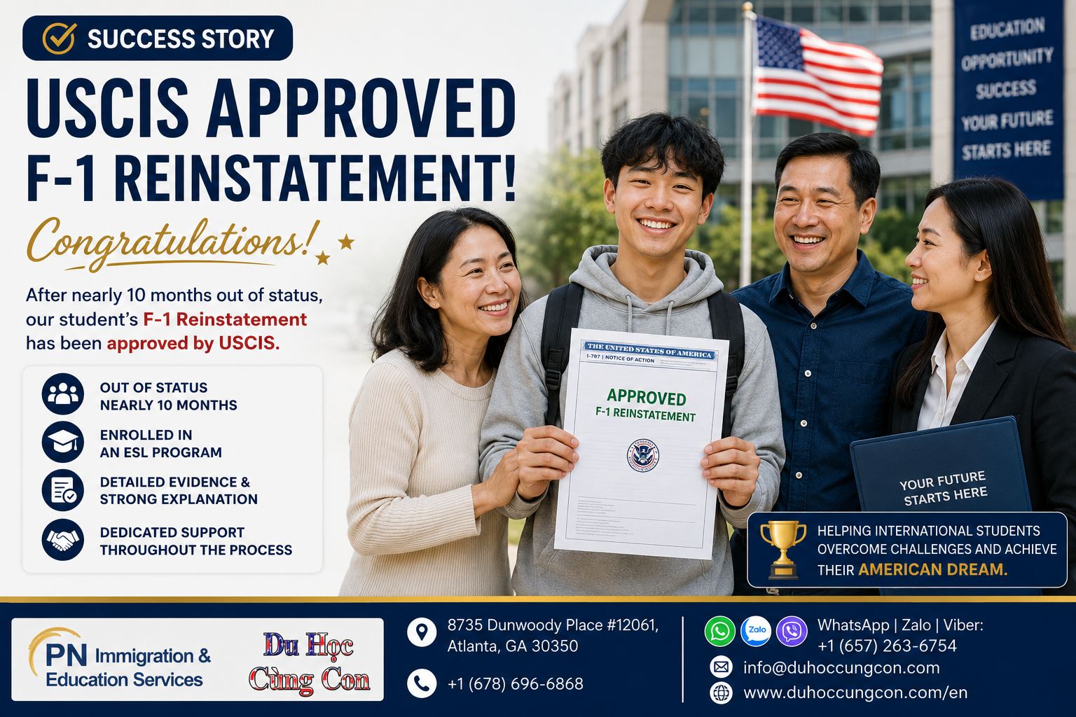 USCIS Form I-797 F-1 Reinstatement Approval Notice